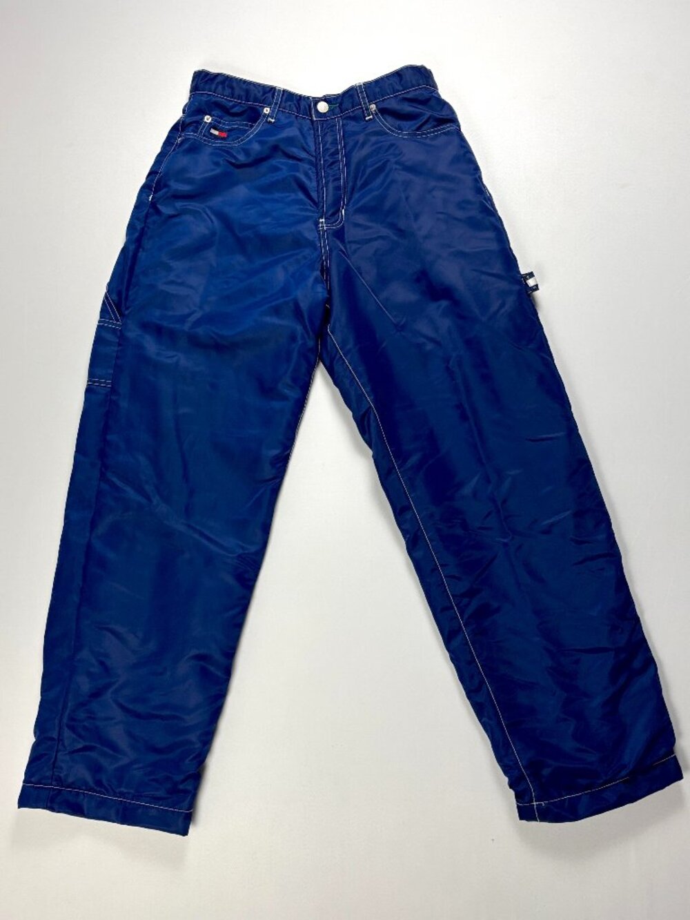 Vintage Tommy Hilfiger Mens Fleece Lined Nylon Carpenter Pants Blue Sz 30/32